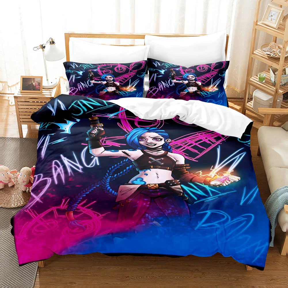 Arcane Anime JinX 3D Bed Linen Set Duvet Cover Set Twin Full Queen King Size Bedding Set Comforter Bedding Sets Arcane Bed Linen
