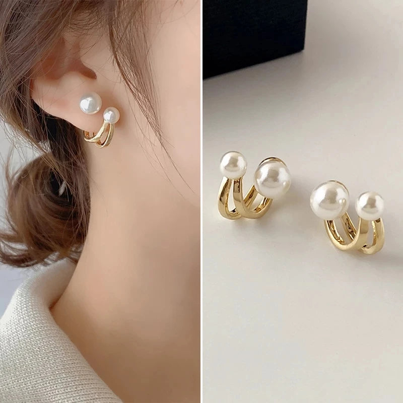 Upscale 14k Gold Jewelry Real Gold  Earrings Zircon Pearl Twist Luxury Stud Earrings for Women Brincos Pendientes Bijoux