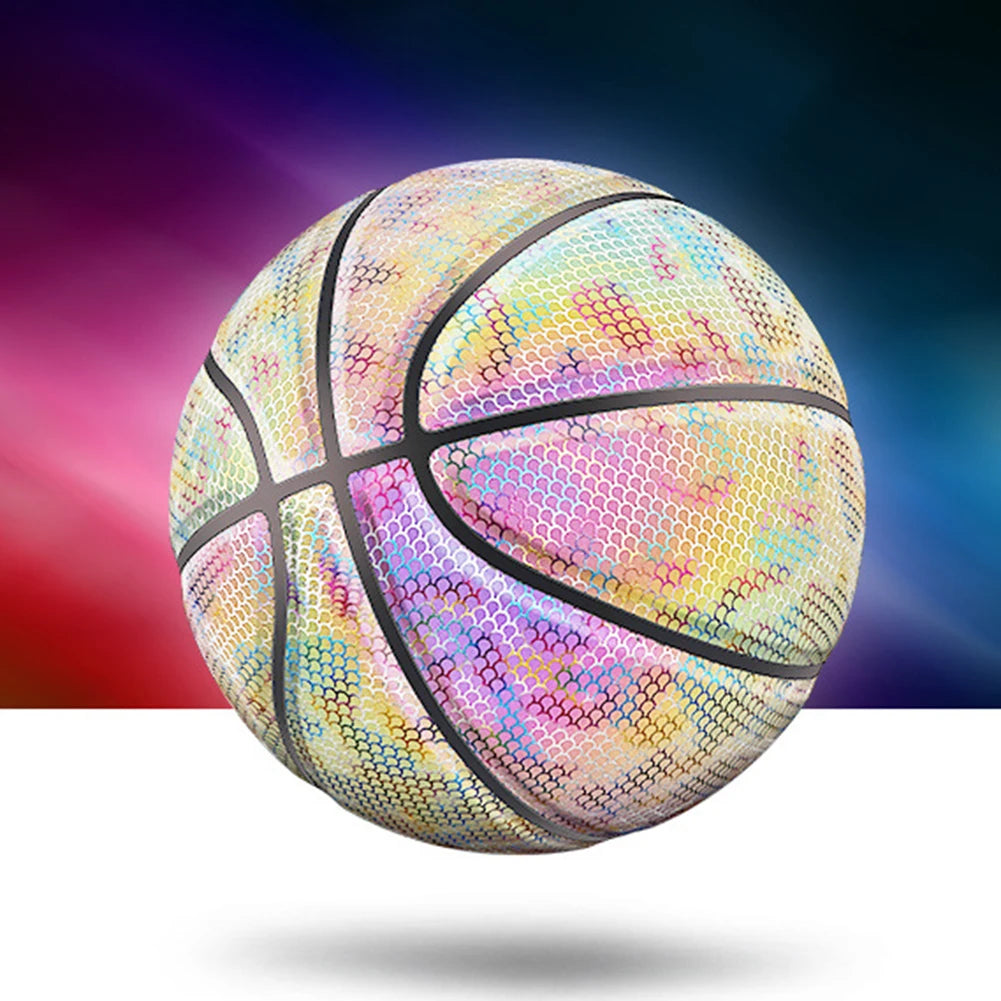 Luminous Basketball Replacement Holographic Glowing Reflective Basketball Luminous Glow Ball for Daily Exercise