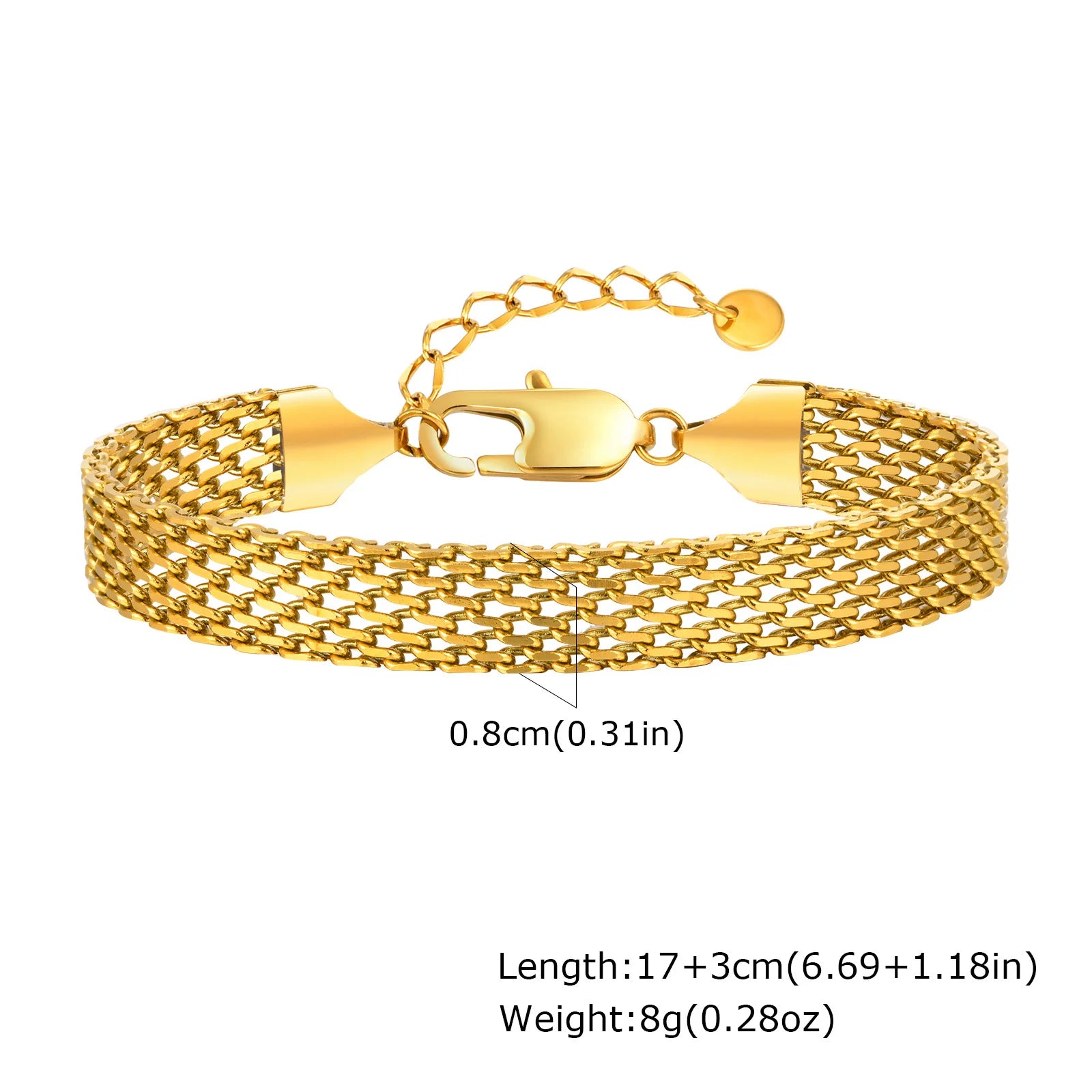 Stainless Steel 18K Gold Plated Bracelet for Women, Adjustable Weaving Mesh Chain, Exquisite Jewelry Gift