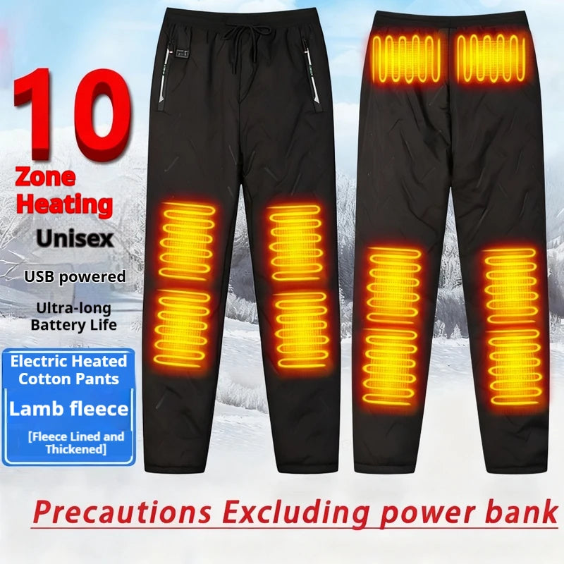 Smart USB Controlled Heated Fleece Lined Winter Pants Electric Thermal Warm Pants Lamb Velvet Heating Trousers Motorcycle Gear
