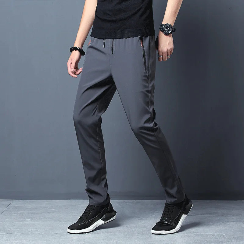 Ice Silk Men's Pants 2024 Summer New Black Gray Thin Business Casual Pants Outdoor Elastic Breathable Straight Leg Sweatpants