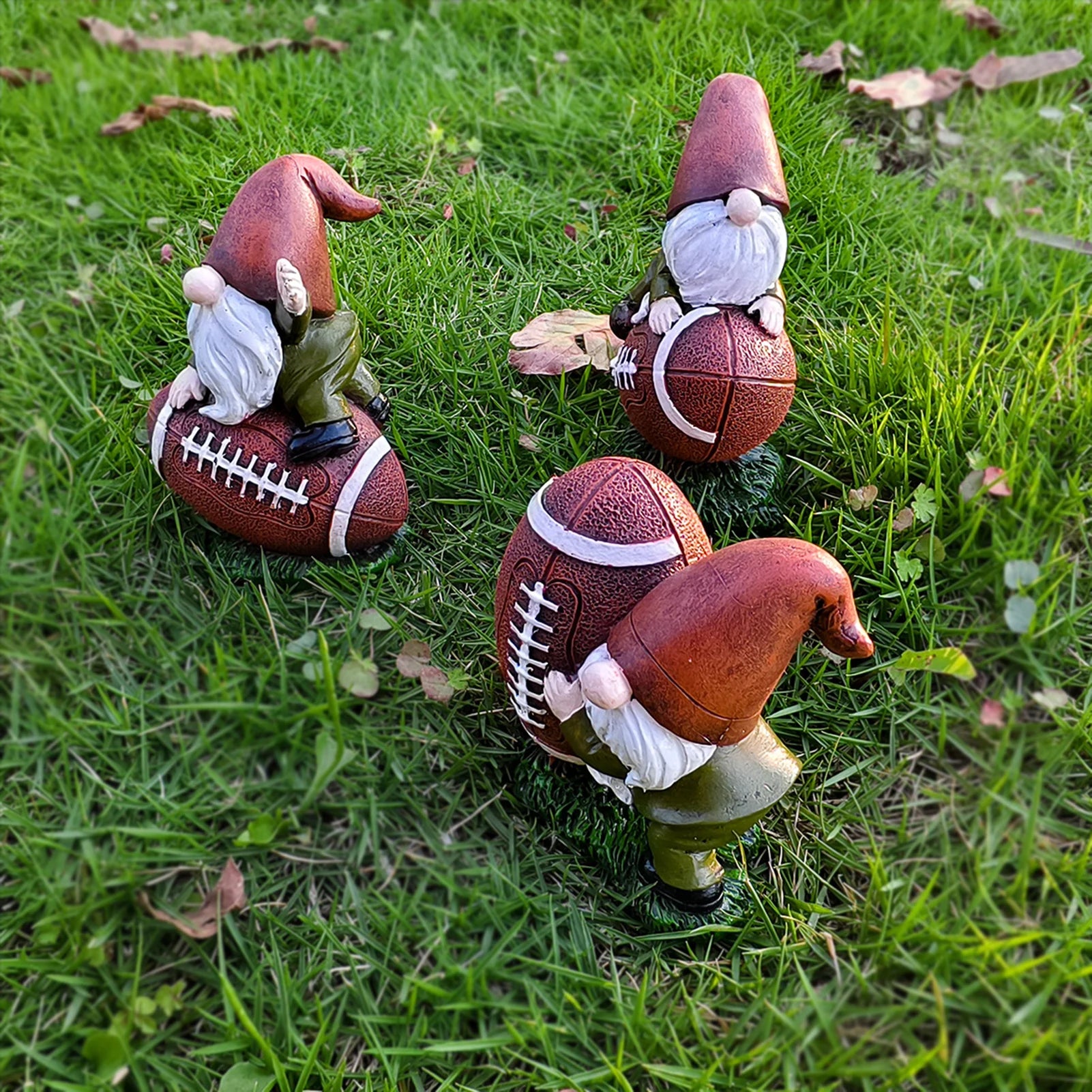 3pcs Rugby Gnome Statue Resin Decoration For Super Bowl Indoor Outdoor Garden Table Miniature Ornament 10.5x6.5x4.5cm