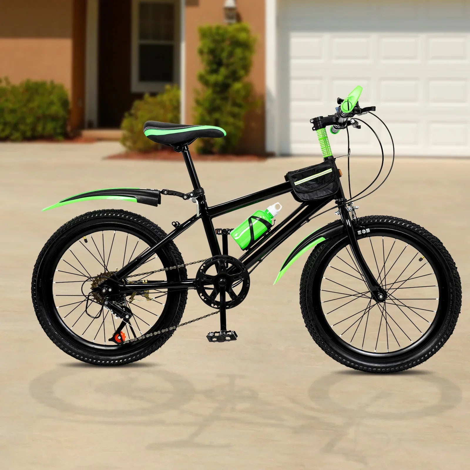 20 Inch Mountain Bike 7 Speeds Unisex Kids Bicycle Dual-Disc Brakes Height Adjustable MTB Boys Girls Bike with Kettle & Mudguard