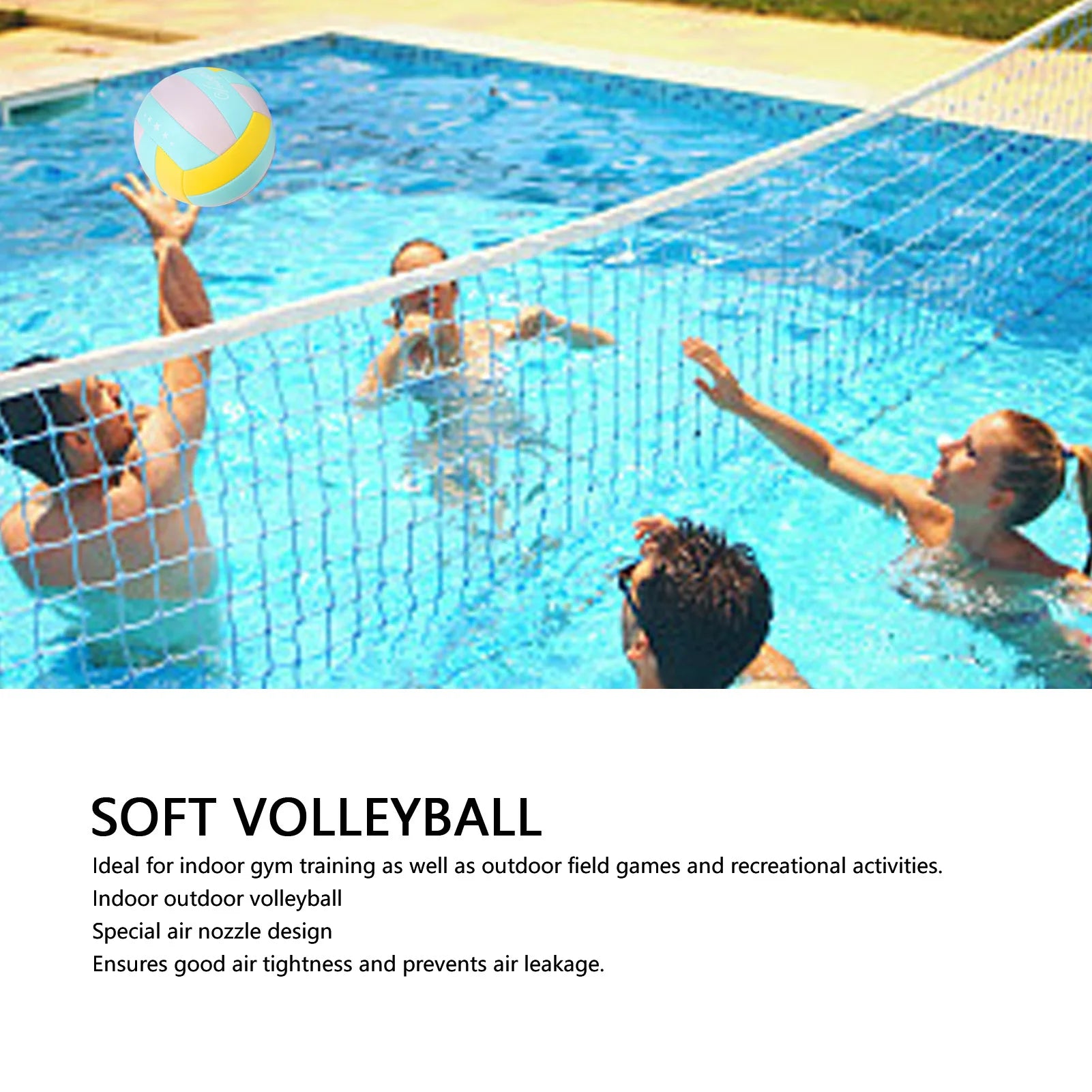 Indoor Outdoor Volleyball Size 5 Training Volleyball Soft High Elasticity Lightweight PVC Indoor Outdoor Volleyball for Pool Gym