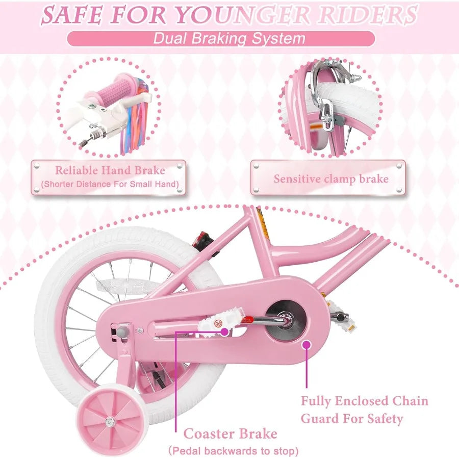 Toddler Girls Bike for Age 2-12 Years Old 12 14 16 20 Inch Girls Bike with Training Wheels and Doll Seat Bicycle with Basket Ad