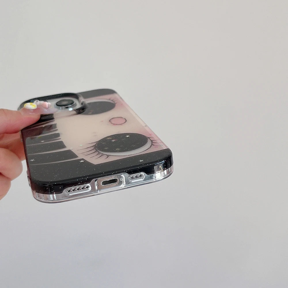 Cartoon Anime Shinning Eyes Cute Phone Case for IPhone 17 16 15 14 13 Pro Max Girl Glittering Big Eyes Back Phone Cover Capa