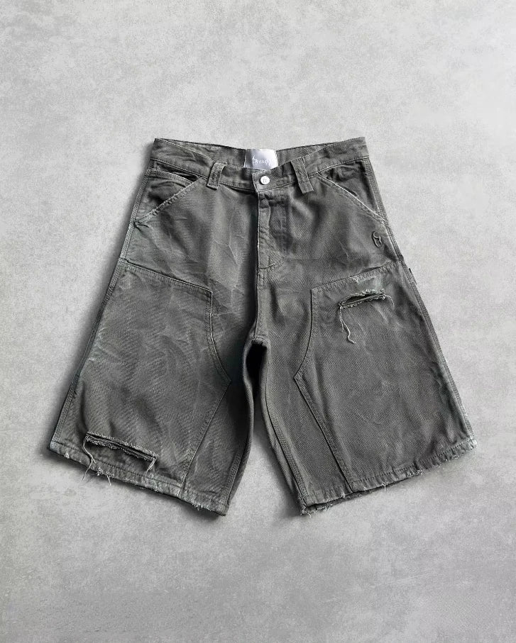 Y2K Gothic Diamond Cross Embroidery Denim Shorts American Retro Blue Gym Shorts Rhinestone Streetwear Hip Hop Men Women Jorts