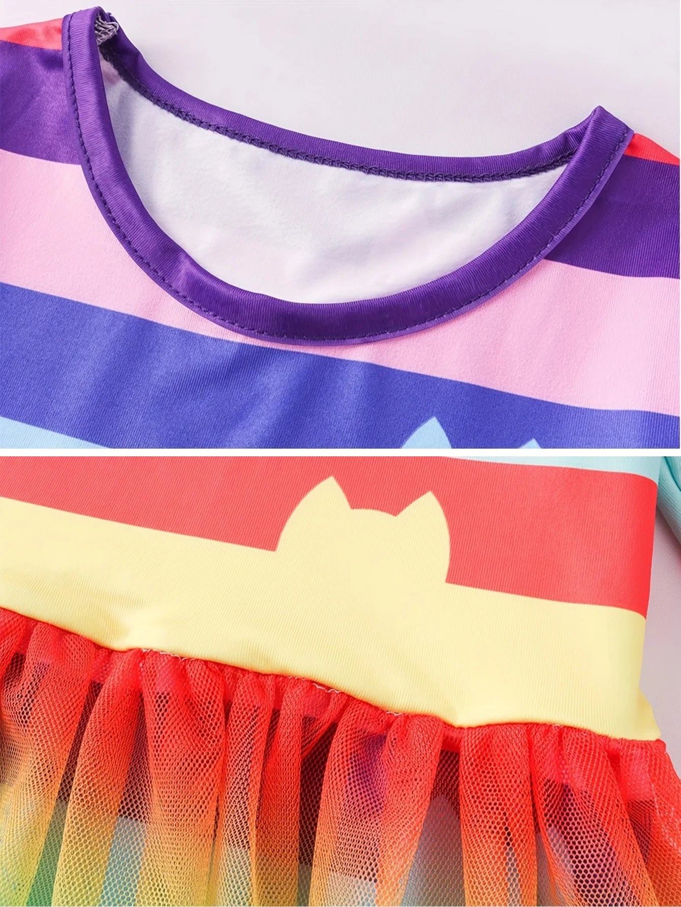 Spring Autumn Children's Clothes Set Gabby Long Sleeved Rainbow Mesh Skirt +pants Set Dollhouse Cat Girl's Tutu Two-Piece Sets