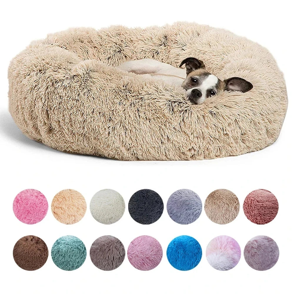 40-90cm Small Cat Bed Long Plush Dog House Round Large Dog Bed for Medium Dog House Super Soft Winter Warm Sleeping Nest