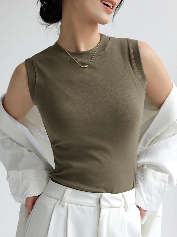 Women Autumn Korea Knit Tight Tank Tops Solid Office Wear Brown Sweater Top Vest Ribbed Ladies  Basic comfortable Camisole 2025