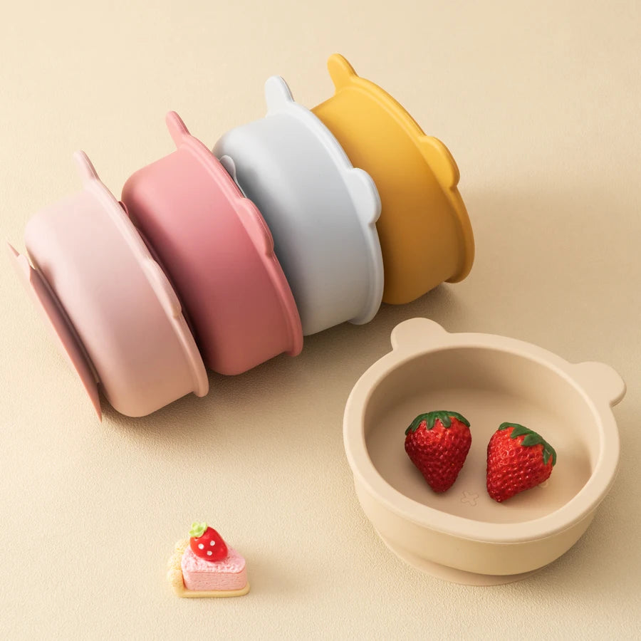 Color Kids Silicone Feeding Baby Tableware Cute Cartoon Bear Bowl Suction Feeding Bowl toddle Training Dinner Dishes Baby Stuff