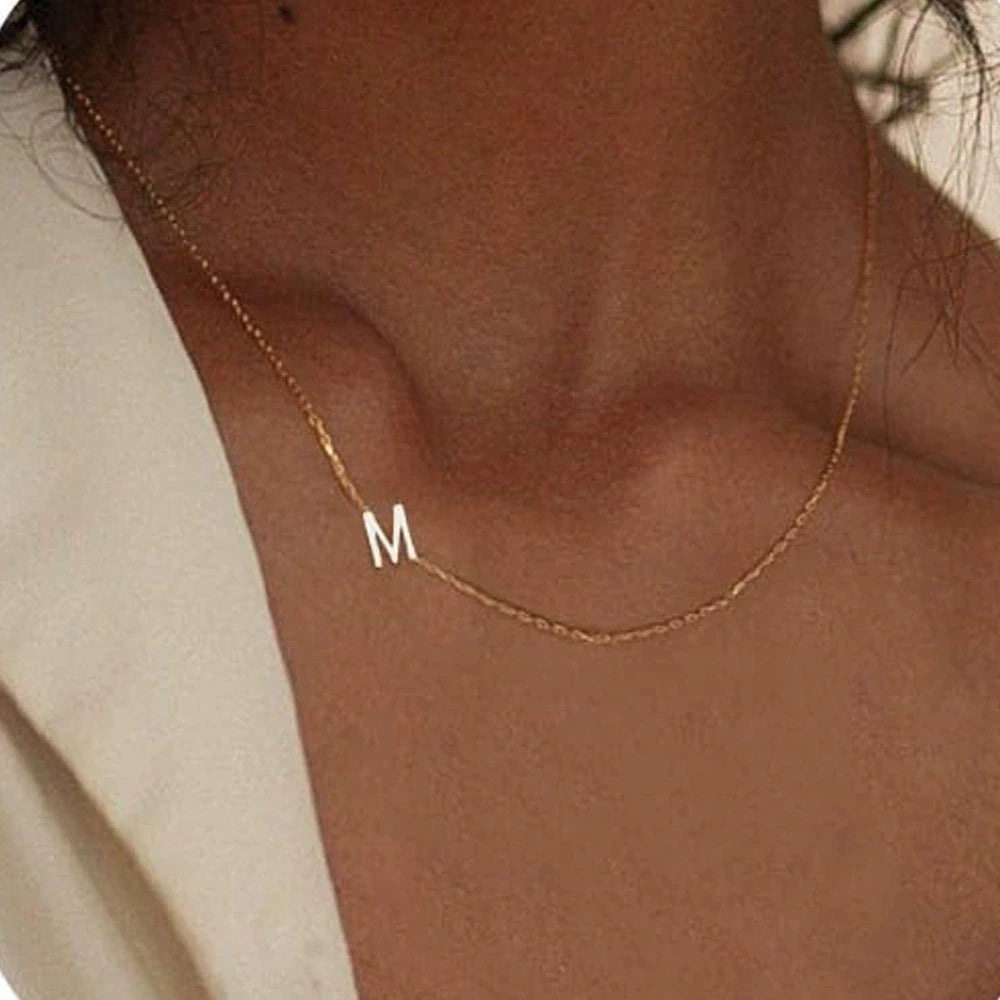 Sideways English Letter Initial Necklace 18K Gold Plated Stainless Steel Necklace Minimalist Initial Pendant Necklace for Women
