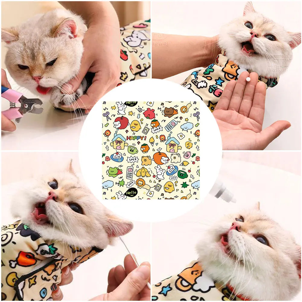 Cat Grooming Wrap Anti-Bite Cat Restraint Wrap Anti-Scratch Cat Calming Wrap Anti-Escape for Nail Trimming Cat Grooming Supplies