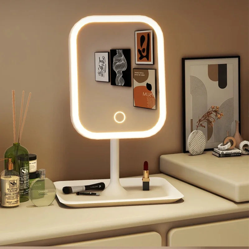 Desktop Vanity Mirror 3 Color Dimmable Light LED Makeup Mirror Light Touching Mirror Women Bedroom Dressing Mirror