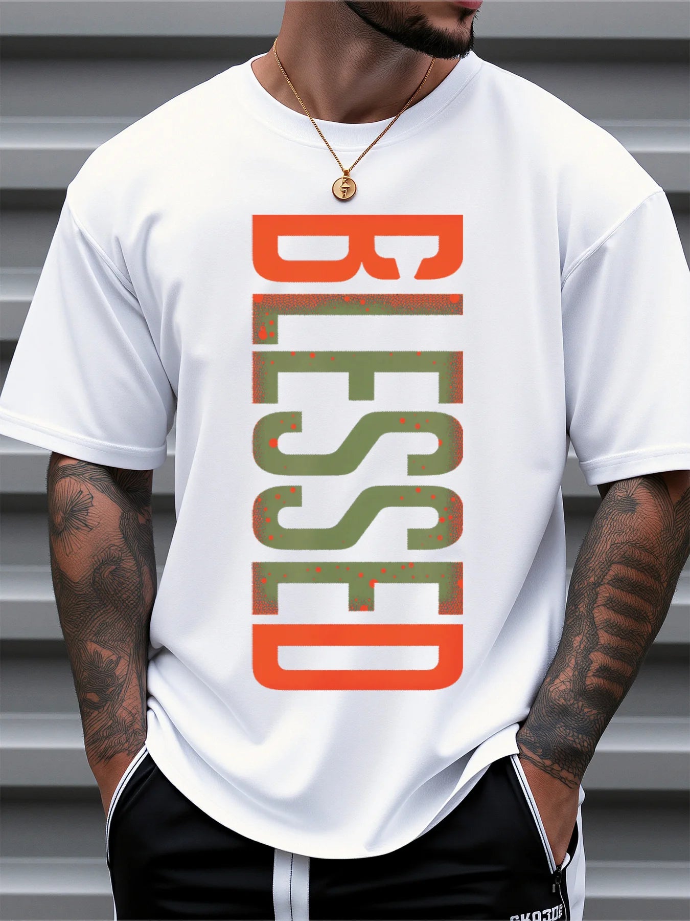T Shirt For Man 100% Cotton Summer BLESSED Print Casual Slim Fit Round Neck Short Sleeved T-shirt Top