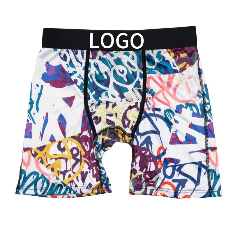 Sexy Men Underwear Mesh Breathable Crotch Mens Underpants Men's Panties Plus Size L-2XL Man Boxershorts Printed Men Boxer Briefs
