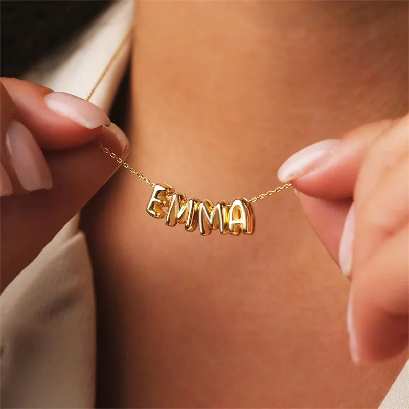 Bubble Letter Necklaces Custom 3D Bubble Letters Balloon Name Necklaces for Women Girls 18K Gold Name Personalized Jewelry Gift