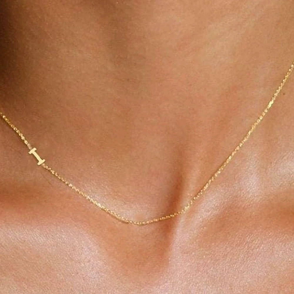 Sideways English Letter Initial Necklace 18K Gold Plated Stainless Steel Necklace Minimalist Initial Pendant Necklace for Women