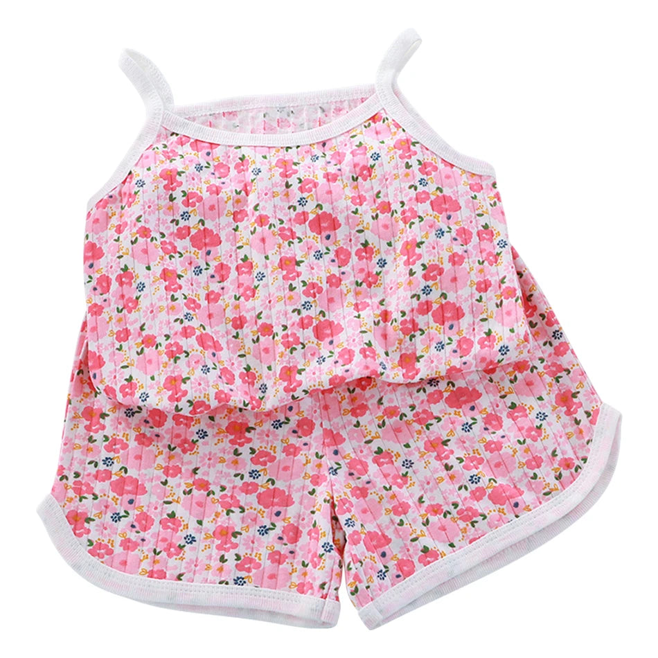 2 Pcs Children's Vest Sets Kids A-class Cartoon Print Girl Camisoles Baby Summer Clothes Shorts Girls' Home Clothes Pajama Sets