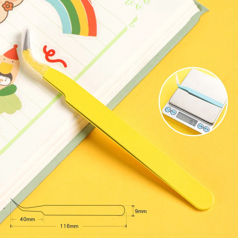 Stainless Steel Straight Curved Tweezers Colorful Pink Blue Purple DIY Eyelash Tweezer Nail Art Sticker Rhinestones Picking Tool