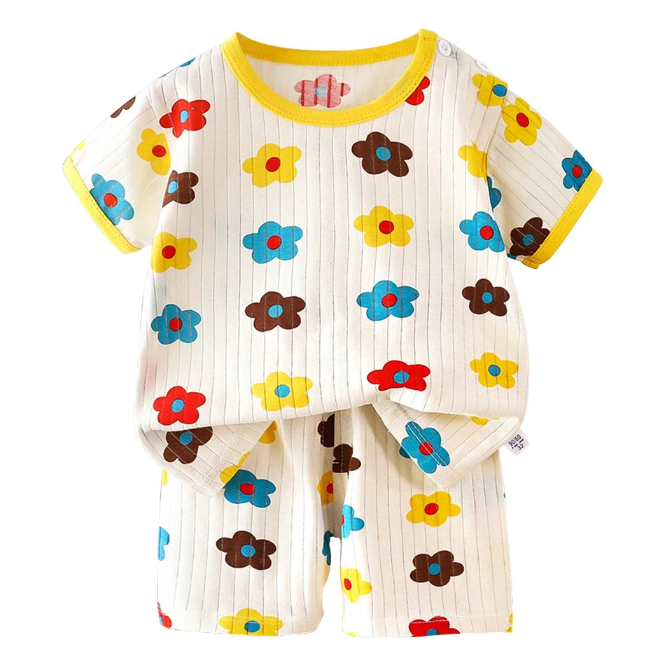 2 Pcs Dinosaur Print T-shirt Set Children's Cartoon Pajamas Sets Boys Kid's Short Sleeve Summer Korean Style Baby Girl Clothes