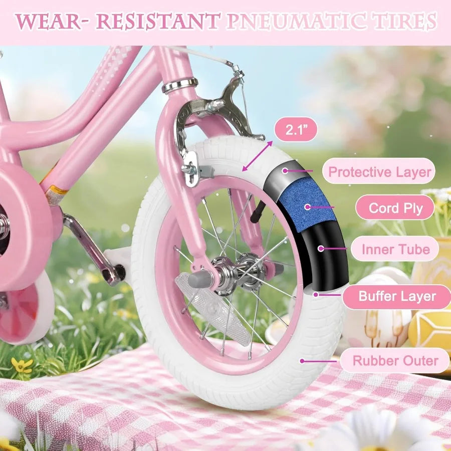 Toddler Girls Bike for Age 2-12 Years Old 12 14 16 20 Inch Girls Bike with Training Wheels and Doll Seat Bicycle with Basket Ad