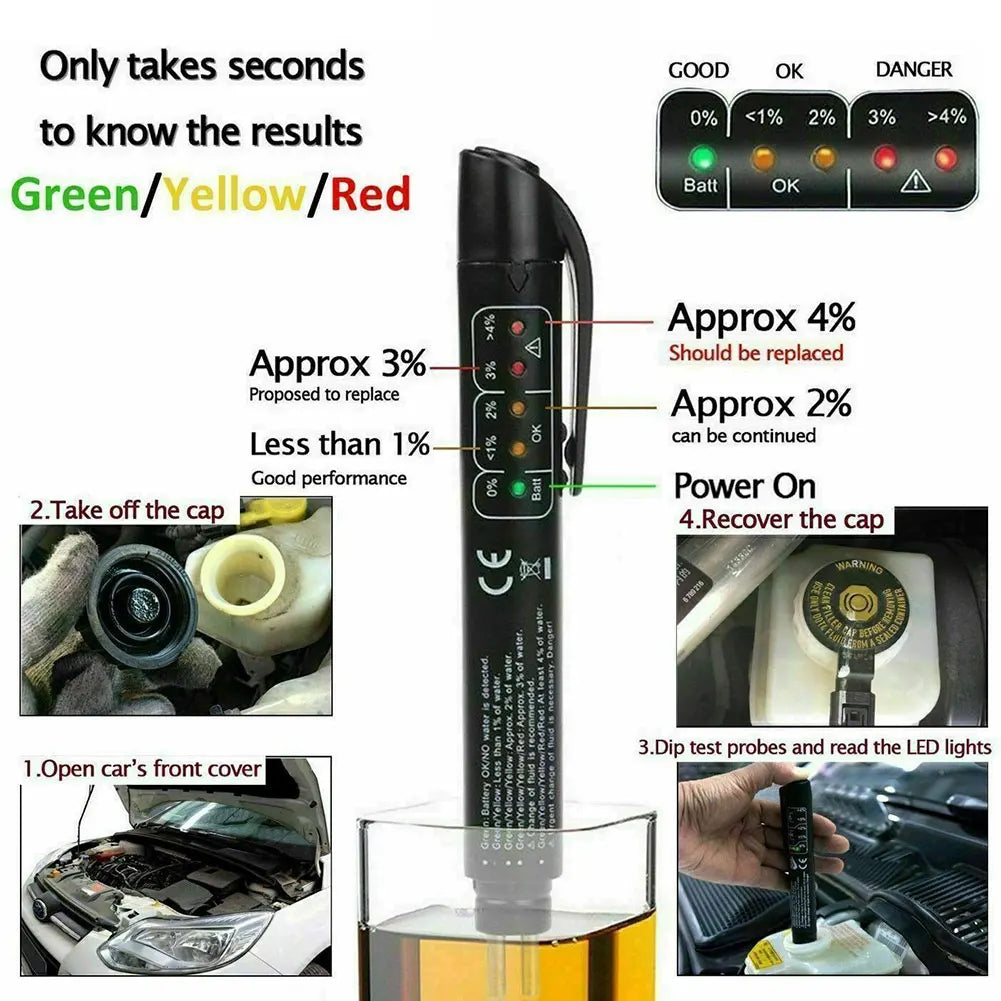 Portable Brake Fluid Inspection Pen DOT 3/4/5 Brake Fluid Testing Tool Automatic Shutdown Brake Fluid Test Pen for Motor Vehicle