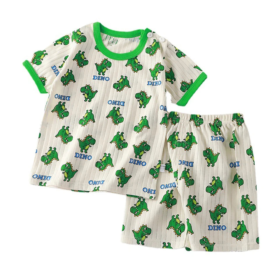 2 Pcs Dinosaur Print T-shirt Set Children's Cartoon Pajamas Sets Boys Kid's Short Sleeve Summer Korean Style Baby Girl Clothes
