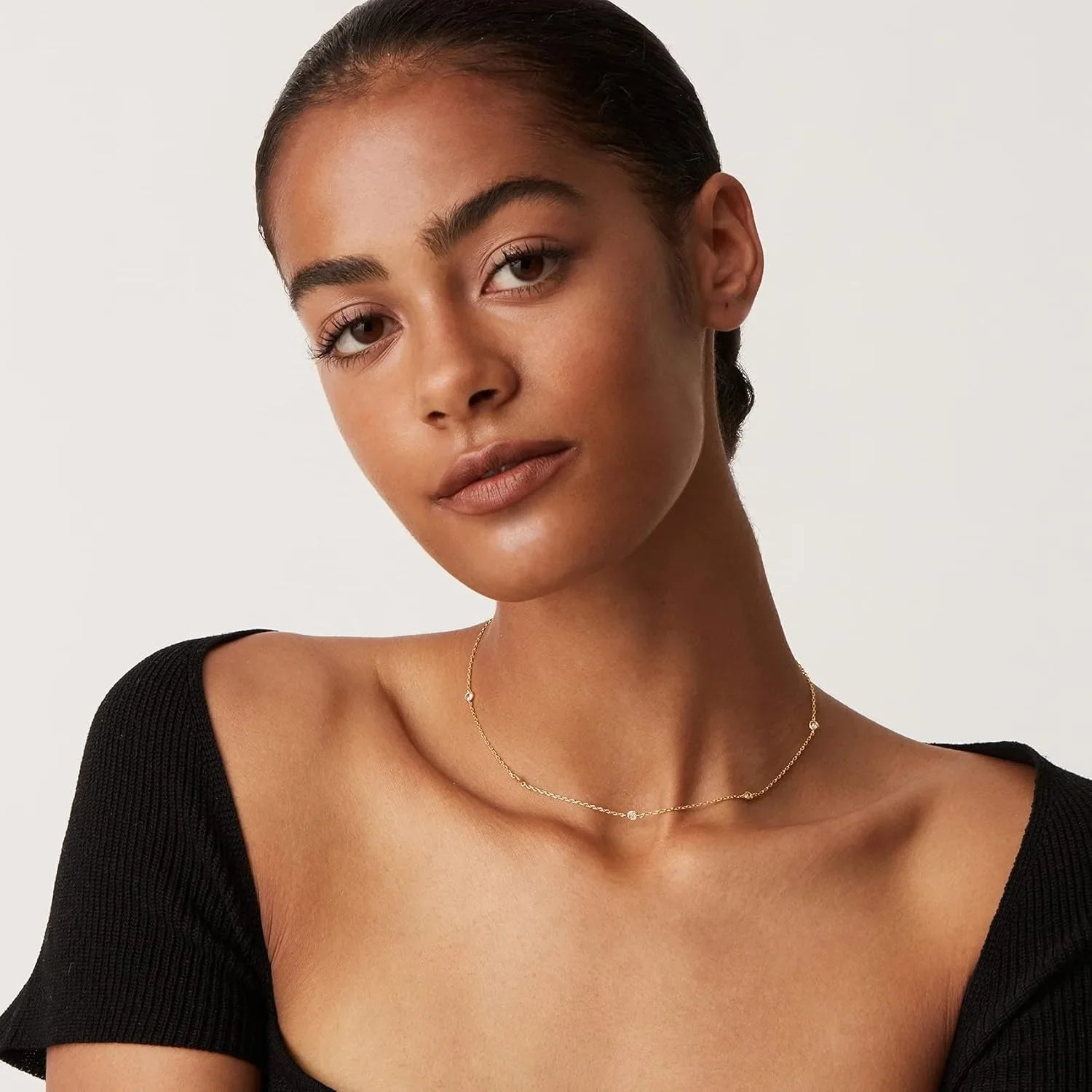 K Gold Plated Station Necklace Silver Plated Diamond Necklace For Women Simulated Diamond Necklaces Gift for Women CZ Chain