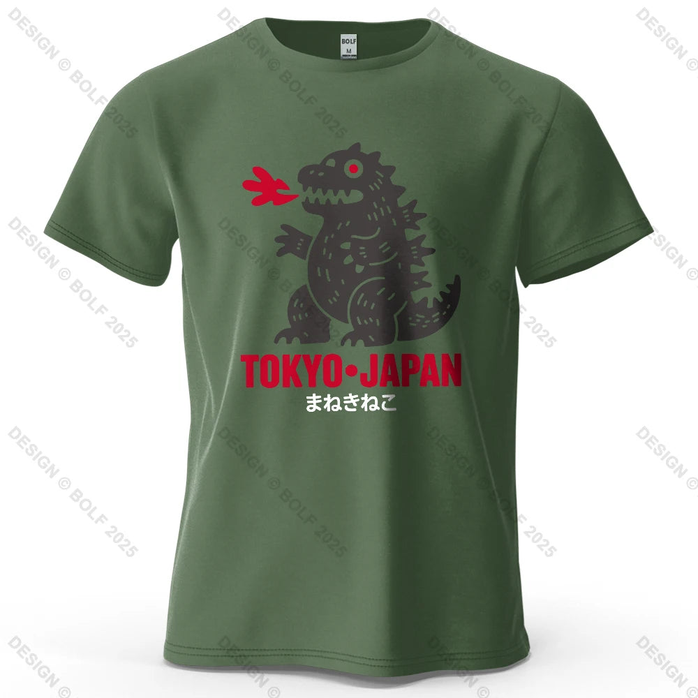 Tokyo Dinosaur Printed Men's T-Shirt 100% Cotton Oversized Japanese Harajuku Graphic Tees for Women Tops Tees Casual Streetwear