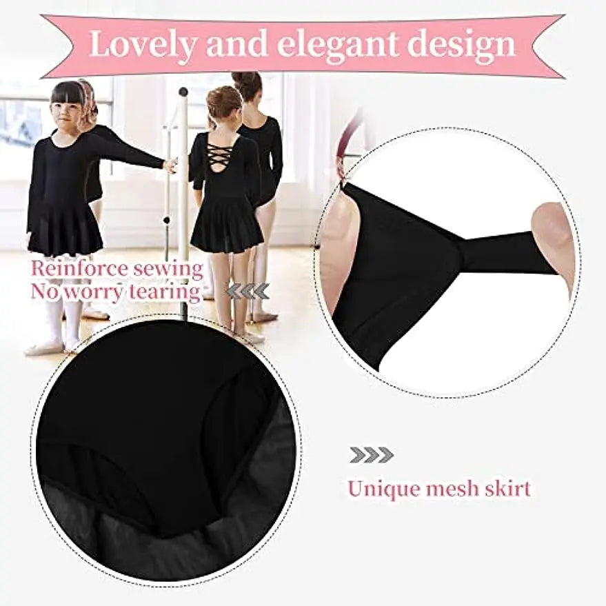 Girls' Ballet Leotard Toddler hollow out  Back Dorsal do alternately  Long Sleeve Skirt Kids Mesh Dance Dress