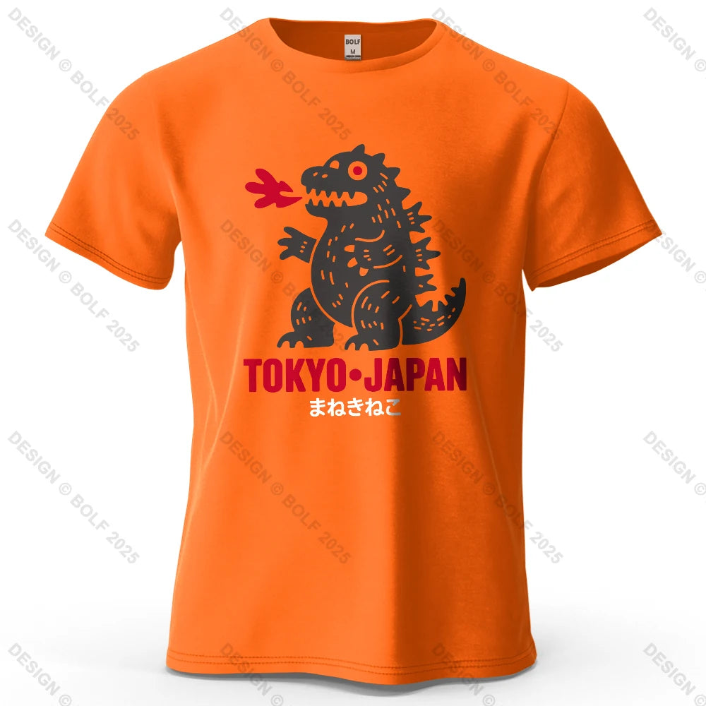 Tokyo Dinosaur Printed Men's T-Shirt 100% Cotton Oversized Japanese Harajuku Graphic Tees for Women Tops Tees Casual Streetwear