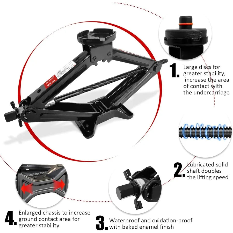 Portable Car Scissor Jack for Tesla Model Y Model 3 S X Tire Changing Kit with 5512 LBS 2.5 Ton Black Scissor Jack Socket Drill