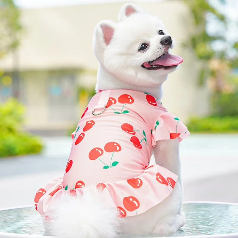 Summer Mesh Dog Clothes Fashion Dog Dresses Floral Print Puppy Princess Dress Ice Silk Cat Flying Sleeve Skirt Yorkshire Apparel
