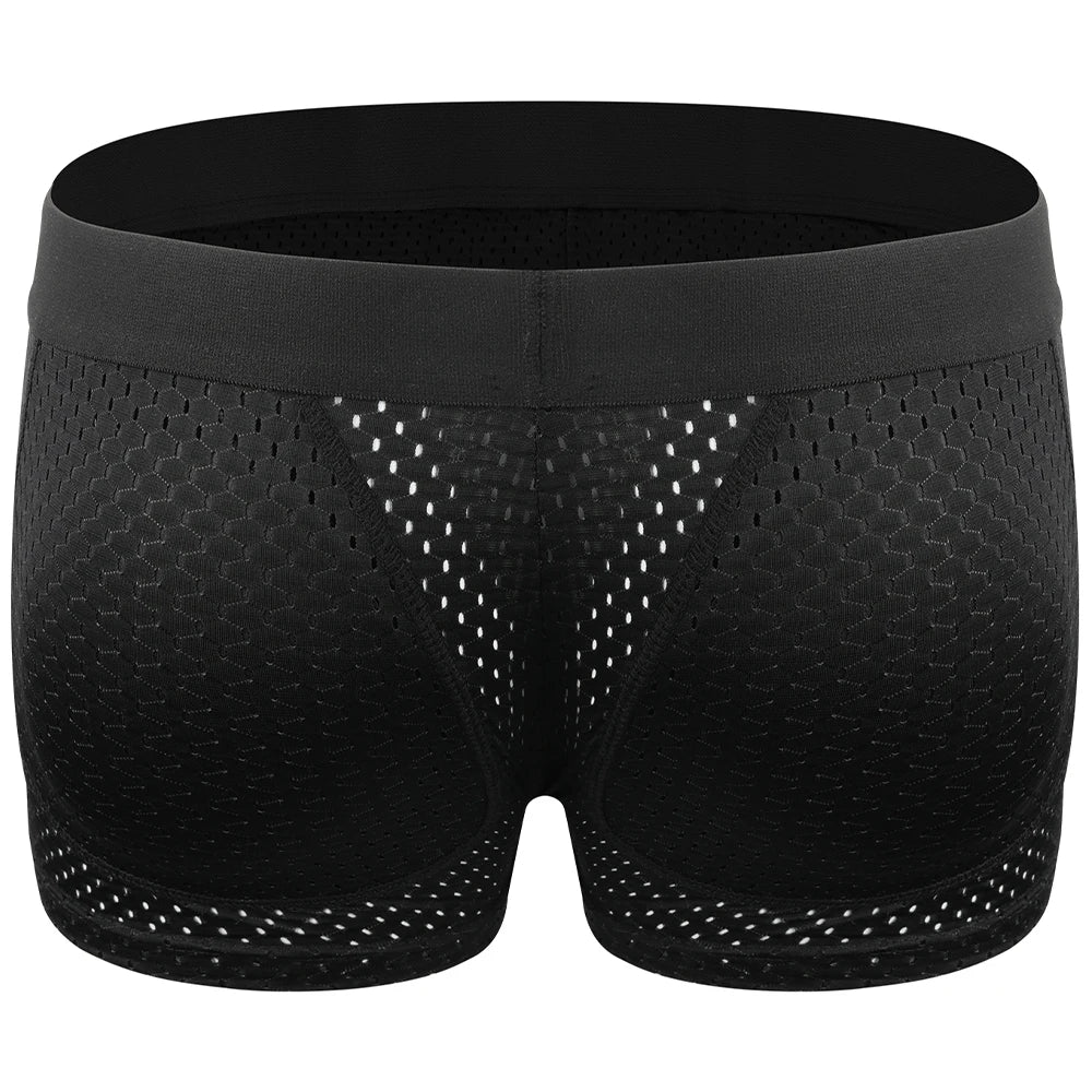 Men Hip Lift Body Shaper Sponge Fake Butt Padded Boxer Briefs Hollow out Breathable Slimming Underwear Body Shaping Enhancement