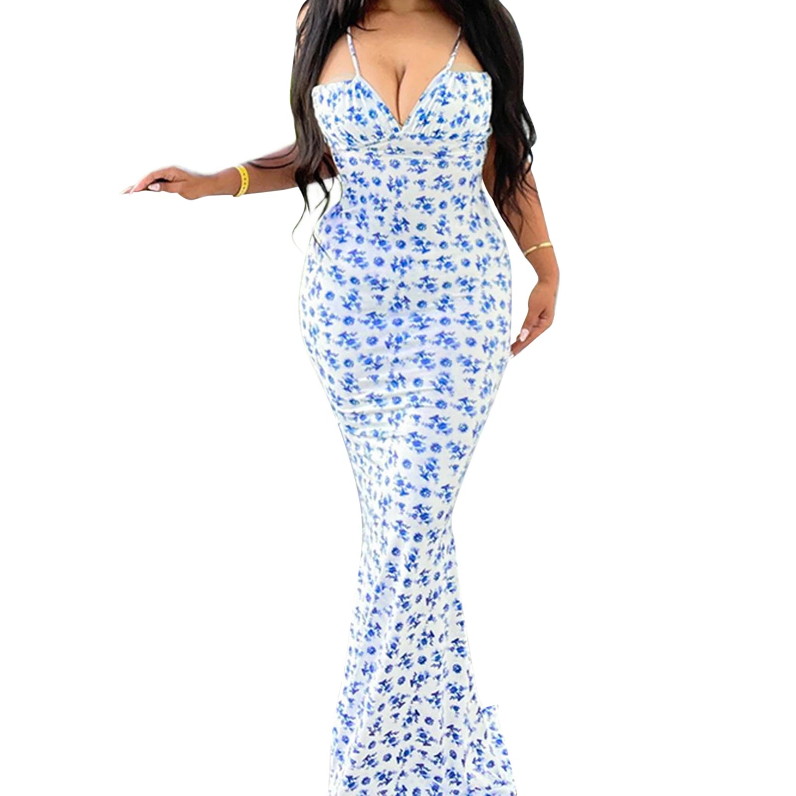 Elegant Floral Print Spaghetti Strap Dress with Drawstring Waist and  Fit Design Ideal for Summer and Spring Events