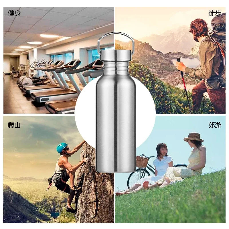 500/750/1000ml Stainless Steel Water Bottle Single Wall Large Capacity Big Mouth Vacuum Flasks with Lid Cycling Drinkware Sports